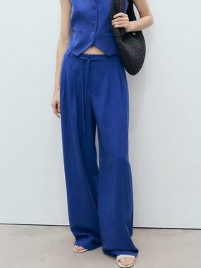 NWT Mango 312 Wide-Leg Trousers in Cobalt Blue sz 6